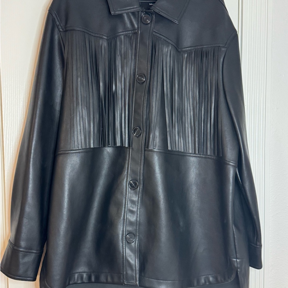 Black Fringe Vegan Leather Jacket